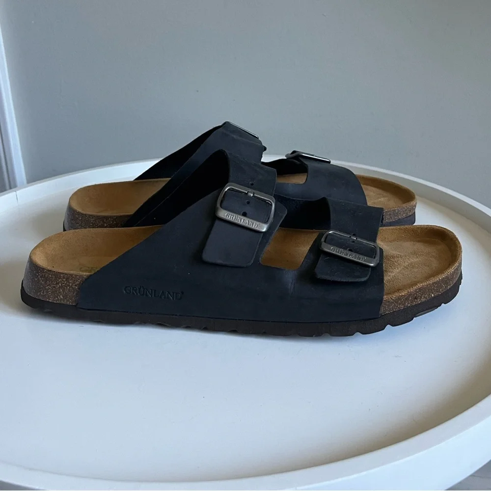 GRUNLAND Black Leather Sandals EU Size 45
